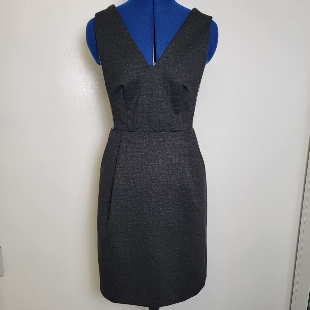 MADEWELL Sz 0 Charcoal Black Gray Ponte Dress Leather Inset Career  V Neck Party